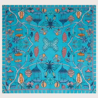 Tudadesign Women's Green / Blue / Pink Silk Scarf 140cm Bird Cage
