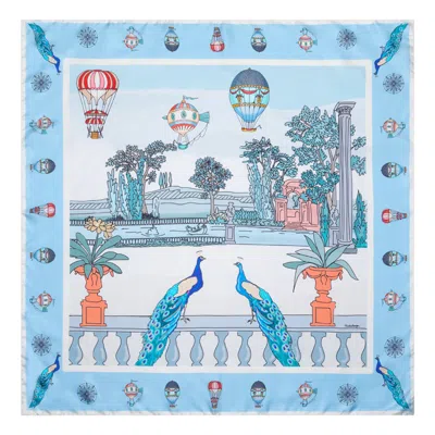 Tudadesign Women's Green / Blue Silk Scarf 90cm Peacock Garden