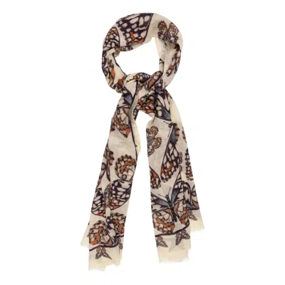 Tudadesign Women's Neutrals / Black / Yellow Cashmere/silk Shawl Butterflies