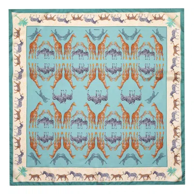 Tudadesign Women's Neutrals / Green Silk Scarf 90cm Giraffes & Zebra's