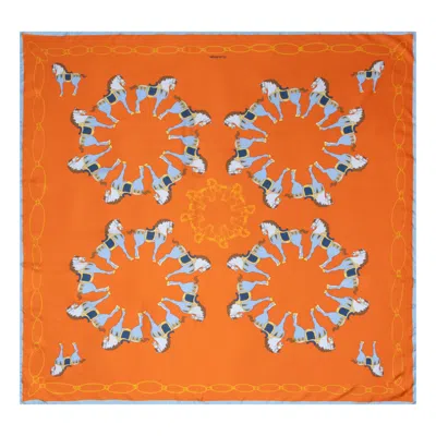 Tudadesign Women's Yellow / Orange Silk Scarf 140cm Tang Horses Orange