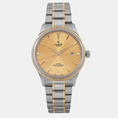Pre-owned Tudor Champagne 18k Yellow Gold Stainless Steel Style 12703 Automatic Men's Wristwatch 41 Mm
