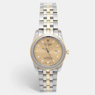 Pre-owned Tudor Champagne Diamond 18k Yellow Gold Stainless Steel Glamour 53003-0006 Women's Wristwatch 31 Mm