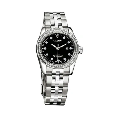 Tudor Glamour Automatic Diamond Black Dial Ladies Watch 53020-0007 In Metallic