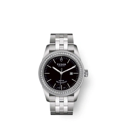 Tudor Glamour Date Automatic Diamond Black Dial Ladies Watch 53020-0008 In Metallic