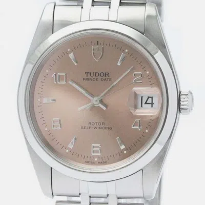 Pre-owned Tudor Pink Stainless Steel Prince Oysterdate 74000n Automatic Men's Wristwatch 34 Mm