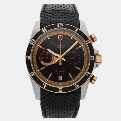 Pre-owned Tudor Grantour Flyback 20551n Black Automatic 18k Rose Gold Stainless Steel Men's Wristwat