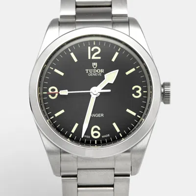 Pre-owned Tudor Ranger M79950-0001 Black Dial Stainless Steel Men's Wristwatch 36 Mm In Silver