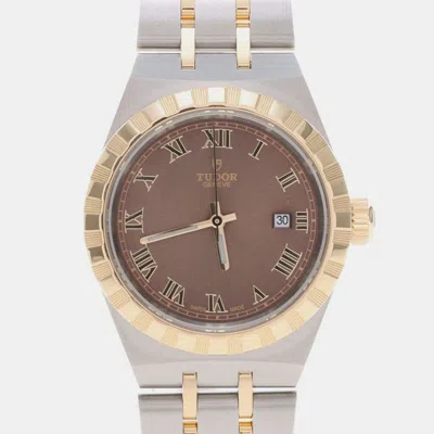 Pre-owned Tudor Royal 28303 Automatic Yellow Gold Stainless Steel Women's Wristwatch 28 Mm In Brown