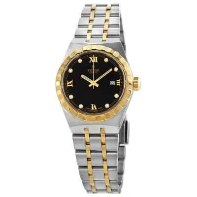 Tudor Royal Automatic Diamond Black Dial 28 Mm Ladies Watch M28303-0005 In Black / Gold / Gold Tone / Yellow