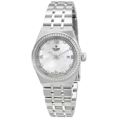 Tudor Royal Automatic Diamond White Mother Of Pearl Dial Ladies Watch M28320-0001 In Mother Of Pearl / White