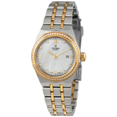 Tudor Royal Automatic Diamond White Mother Of Pearl Dial Ladies Watch M28323-0001 In Gold / Gold Tone / Mother Of Pearl / White / Yellow