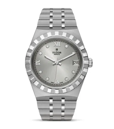Tudor Stainless Steel And Diamond Royal Watch 34mm In Silver