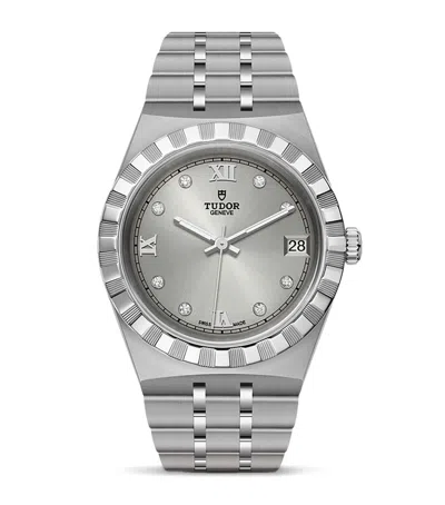 Tudor Stainless Steel And Diamond Royal Watch In Gray