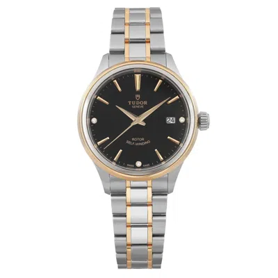 Pre-owned Tudor Style 38mm 18k Yellow Gold Steel Black Diamond Dial Watch 12503-0006