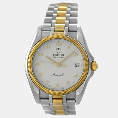 Pre-owned Tudor White Yellow Gold Stainless Steel Monarch 15733 Quartz Men's Wristwatch 34mm
