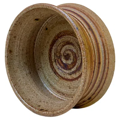 Pre-owned Tue Poulsen Danish Stoneware Dish With Spiral Glaze By , 1970s In Brown
