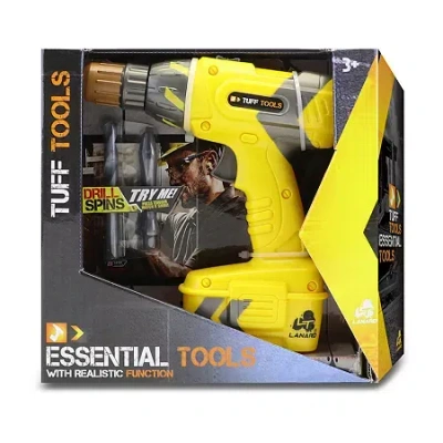Tuff Tools Pretend Play Toy Power Drill W/ Realistic Functions In Transparent