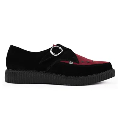 T.u.k Footwear Tuk Pointed Creeper Black Burgundy Suede Monk Buckle Platform Shoes - A9592