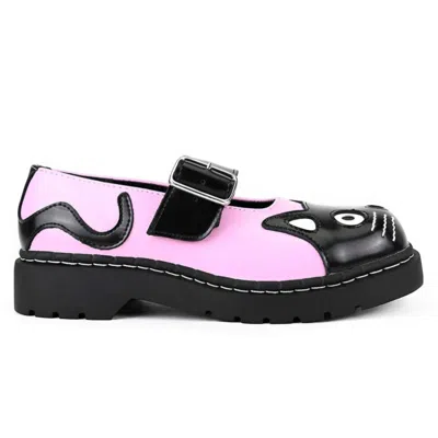 T.u.k Footwear Tuk Womens Kitty Pink Black Leather Platform Goth Open Shoes - T2344