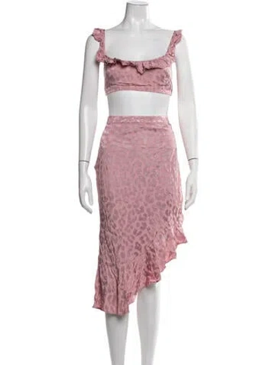 Pre-owned Tularosa Animal Print Lace Trim Embellishment Skirt Set In Pink