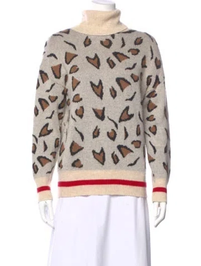 Pre-owned Tularosa Animal Print Turtleneck Sweater In Neutral