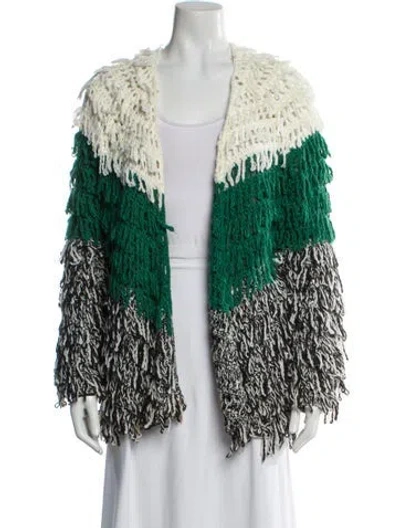 Pre-owned Tularosa Colorblock Pattern Open Front Sweater In White