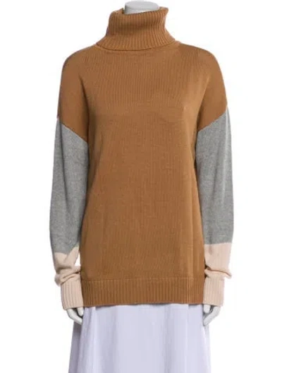 Pre-owned Tularosa Colorblock Pattern Turtleneck Sweater In Brown