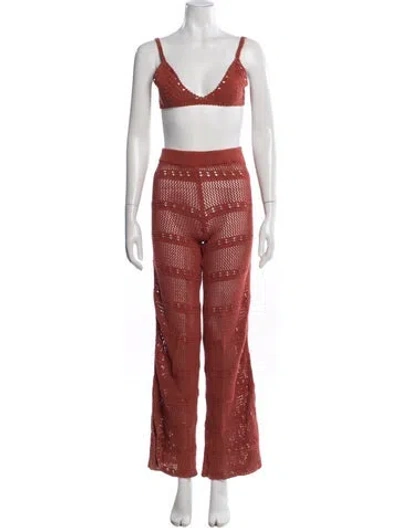 Pre-owned Tularosa Crochet Patterned Pant Set In Orange