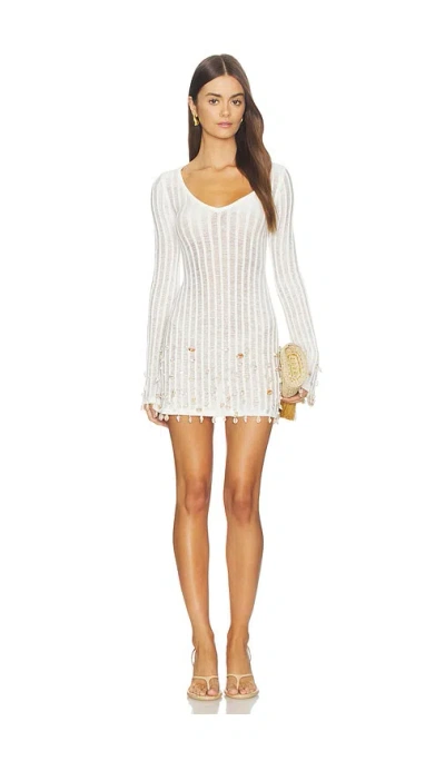 Tularosa Ellisa V Neck Shell Embellished Mini Dress In White