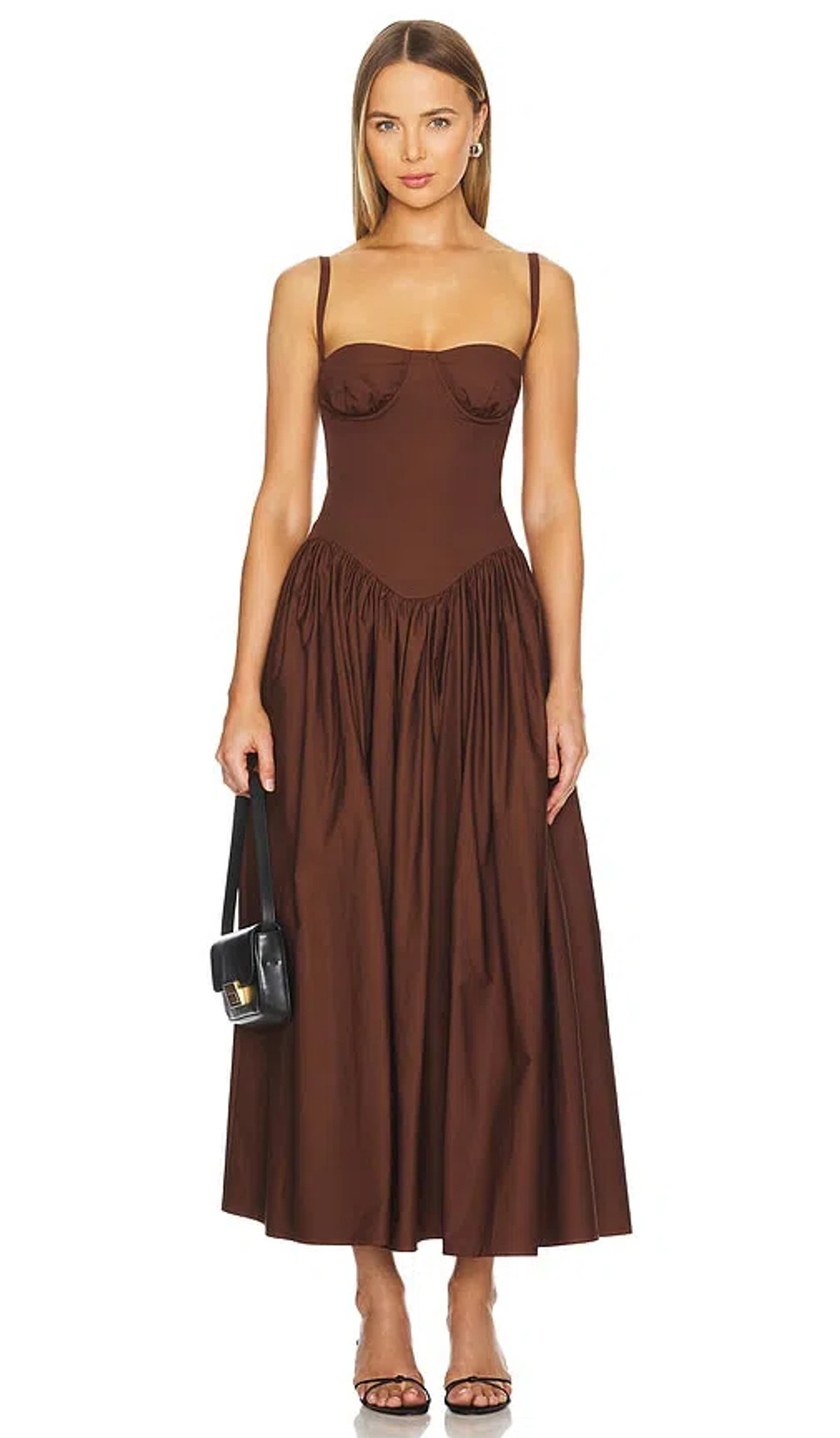 knee length dresses for ladies Modal Peekaboo Long-Sleeve Midi Dress in Chocolate Brown - XXL main image 1