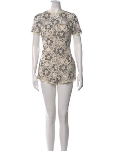 Pre-owned Tularosa Floral Print Crew Neck Romper In Blue