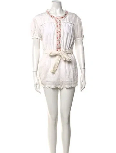 Pre-owned Tularosa Floral Print Crew Neck Romper In White