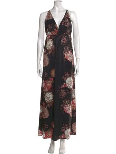 Pre-owned Tularosa Floral Print Long Dress In Black