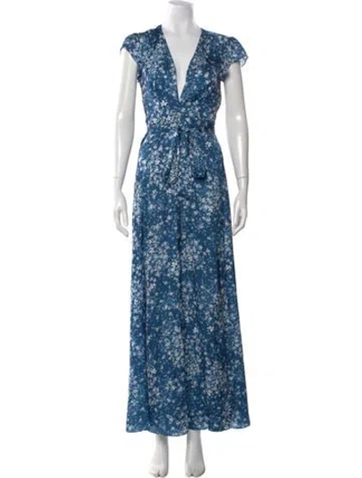 Pre-owned Tularosa Floral Print Long Dress In Blue