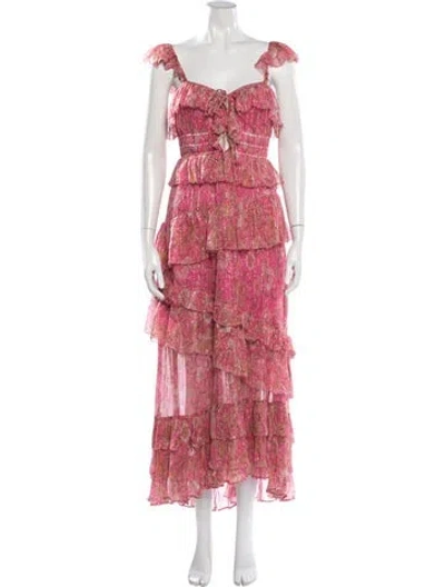 Pre-owned Tularosa Floral Print Long Dress In Metallic/pink