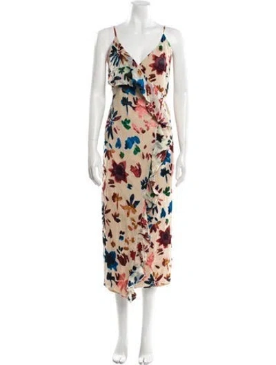 Pre-owned Tularosa Floral Print Long Dress In Multi