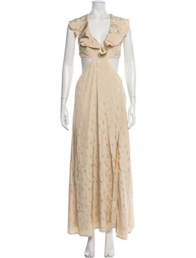 Pre-owned Tularosa Floral Print Long Dress In Neutrals