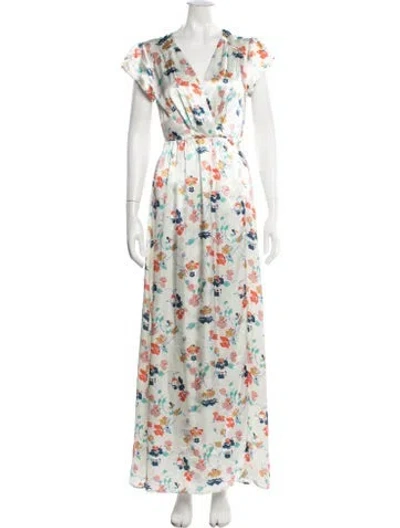Pre-owned Tularosa Floral Print Long Dress In Neutrals/white