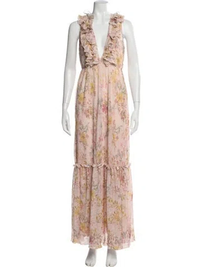 Pre-owned Tularosa Floral Print Long Dress In Pink