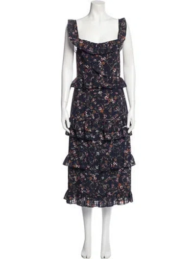 Pre-owned Tularosa Floral Print Midi Length Dress In Blue