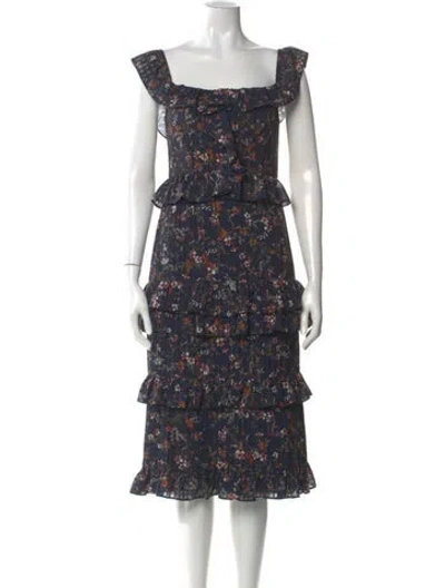 Pre-owned Tularosa Floral Print Midi Length Dress In Blue