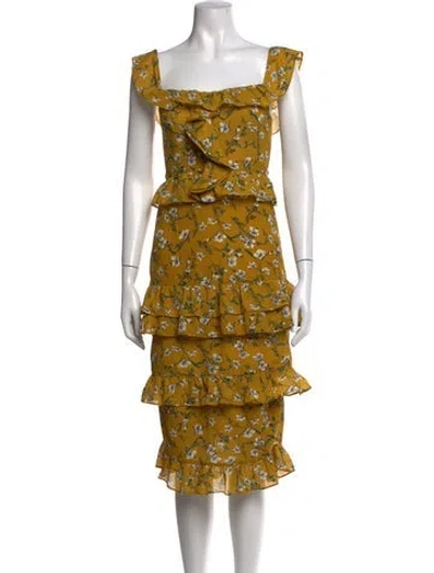 Pre-owned Tularosa Floral Print Midi Length Dress In Gold