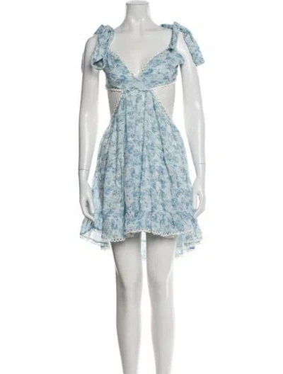 Pre-owned Tularosa Floral Print Mini Dress In Blue