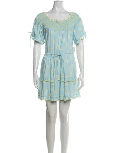 Pre-owned Tularosa Floral Print Mini Dress In Blue
