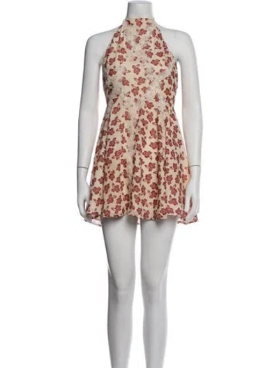 Pre-owned Tularosa Floral Print Mini Dress In Neutral