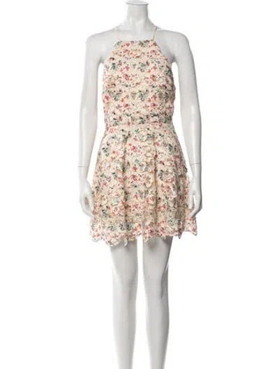 Pre-owned Tularosa Floral Print Mini Dress In Neutral