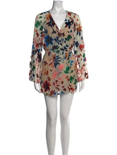 Pre-owned Tularosa Floral Print Mini Dress In Neutrals