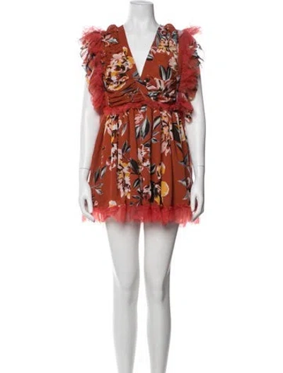 Pre-owned Tularosa Floral Print Mini Dress In Red