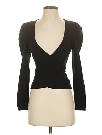 Pre-owned Tularosa Long Sleeve Top Black Plunge Neckline Tops